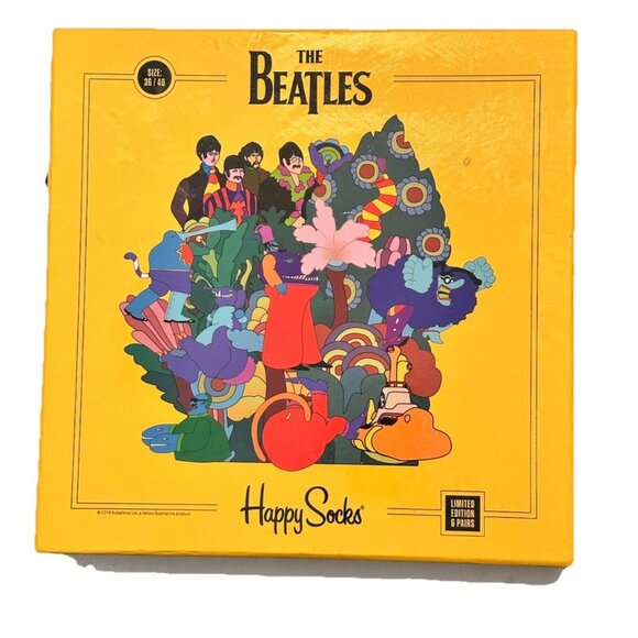 The BEATLES - Happy Socks 6pk Collector Box Set Limited Edition-Size 8-12 NEW! - Picture 1 of 5